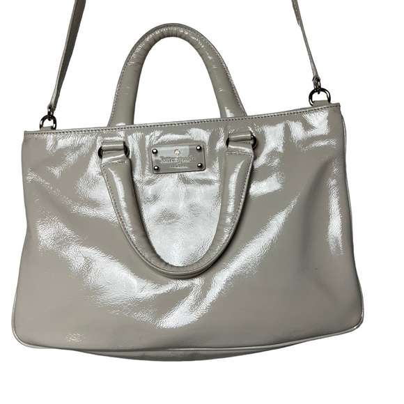 kate spade Handbags - Kate Spade Patent Leather Tote Hand Bag Shoulder Purse Champagne Beige Grey ??